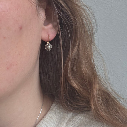 Antieke 14k gouden en zilver roosdiamant oorhangers