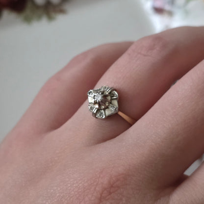 Vintage 14k gouden ring met diamanten