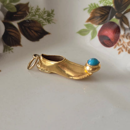 Vintage 18k gouden hanger schoen turquoise