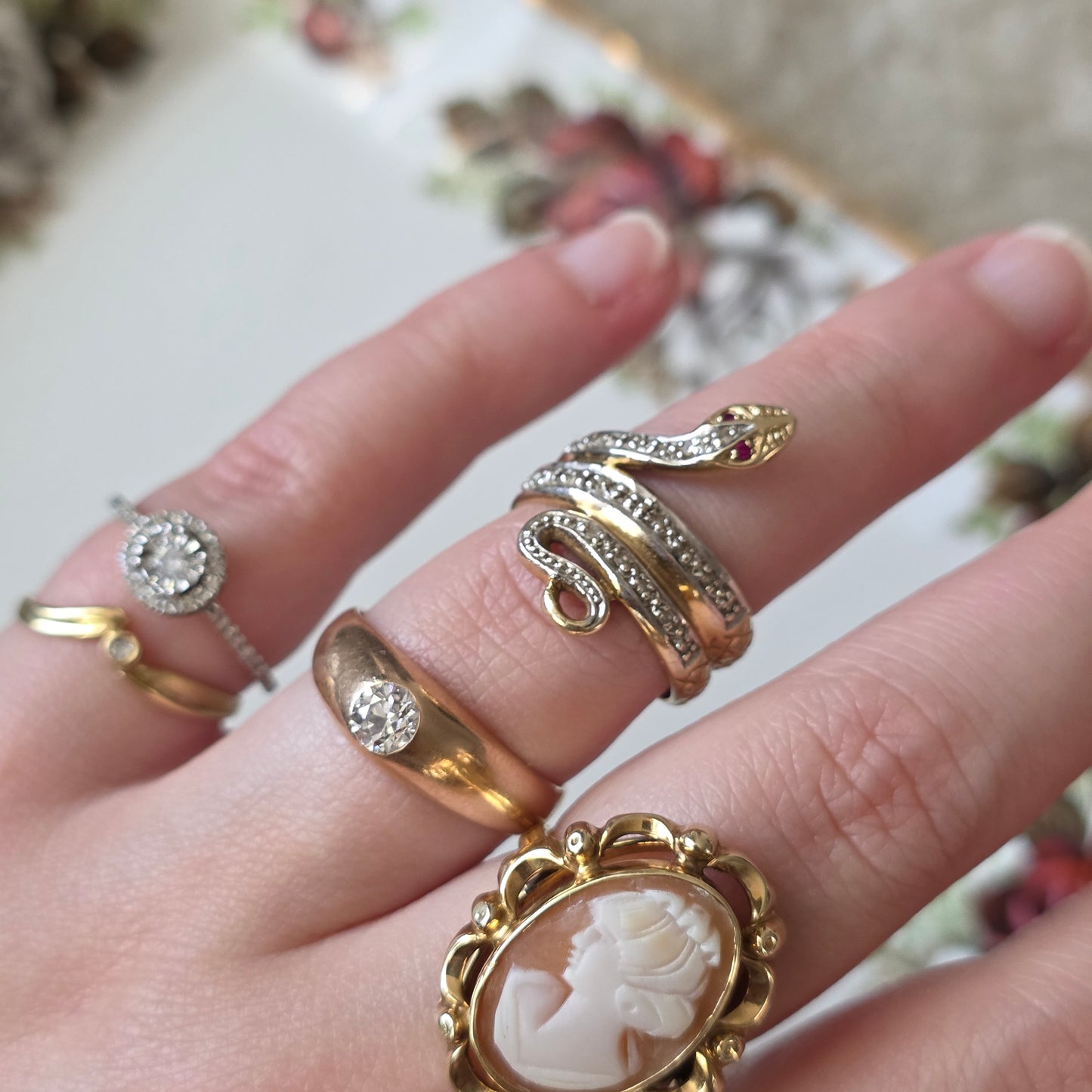 Vintage 14k gouden ring met camee