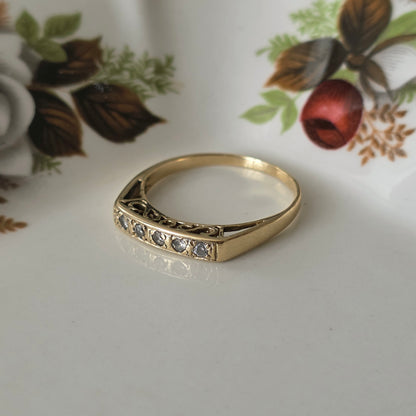 Vintage 14k gouden ring met diamanten en krullen