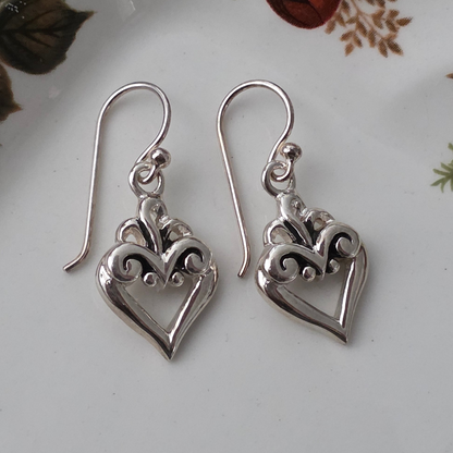 Barse Zilver Oorhangers Scroll Hart