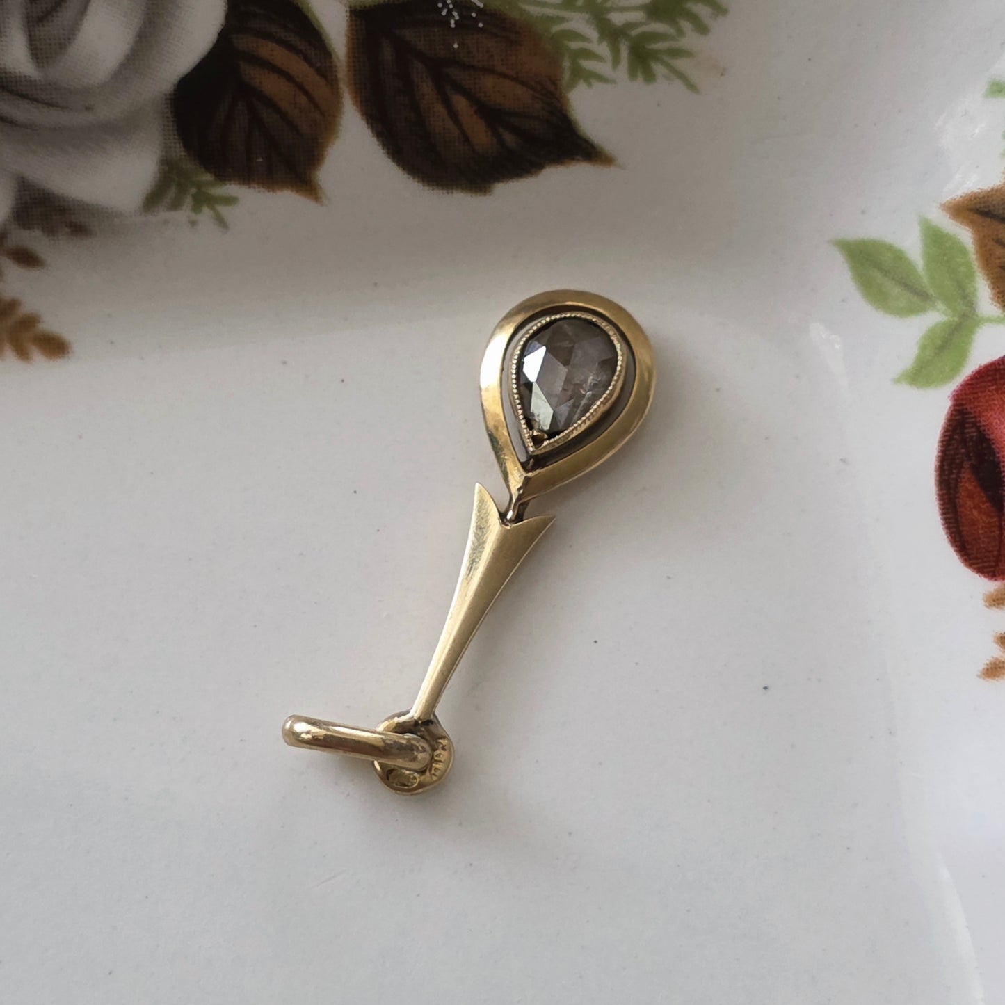 Antieke 14k gouden hanger peer roosdiamant