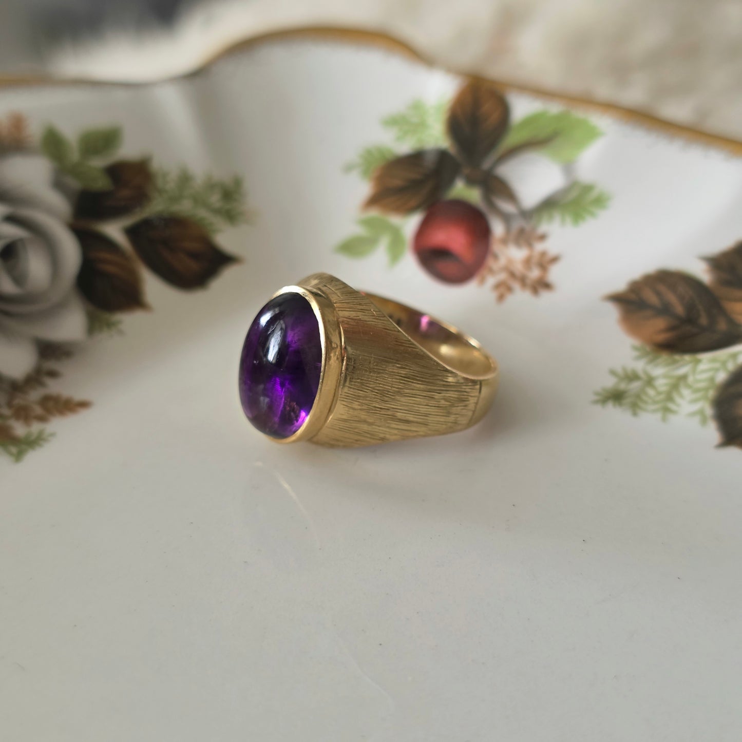 Vintage 14k gouden zegel ring met amethist