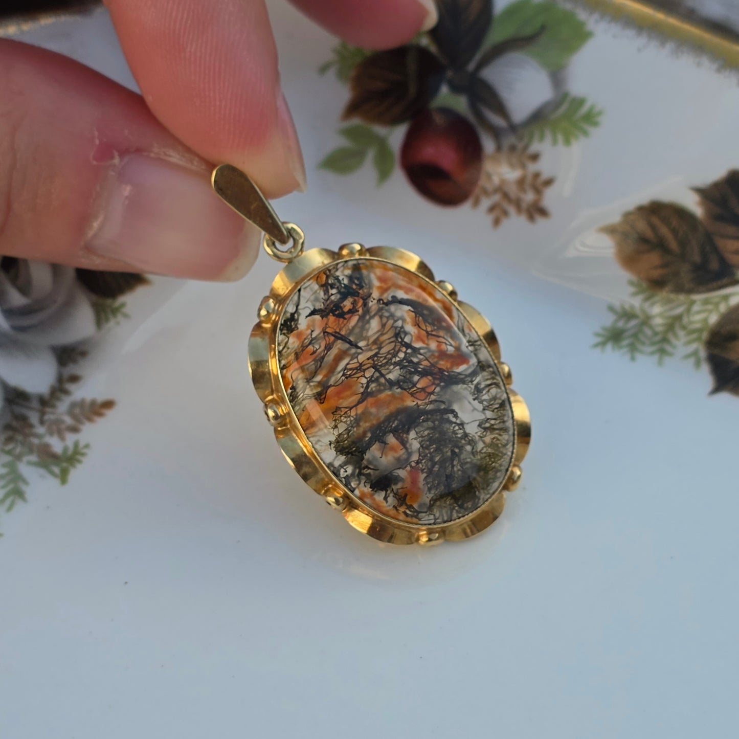 Vintage 14k gouden hanger mosagaat
