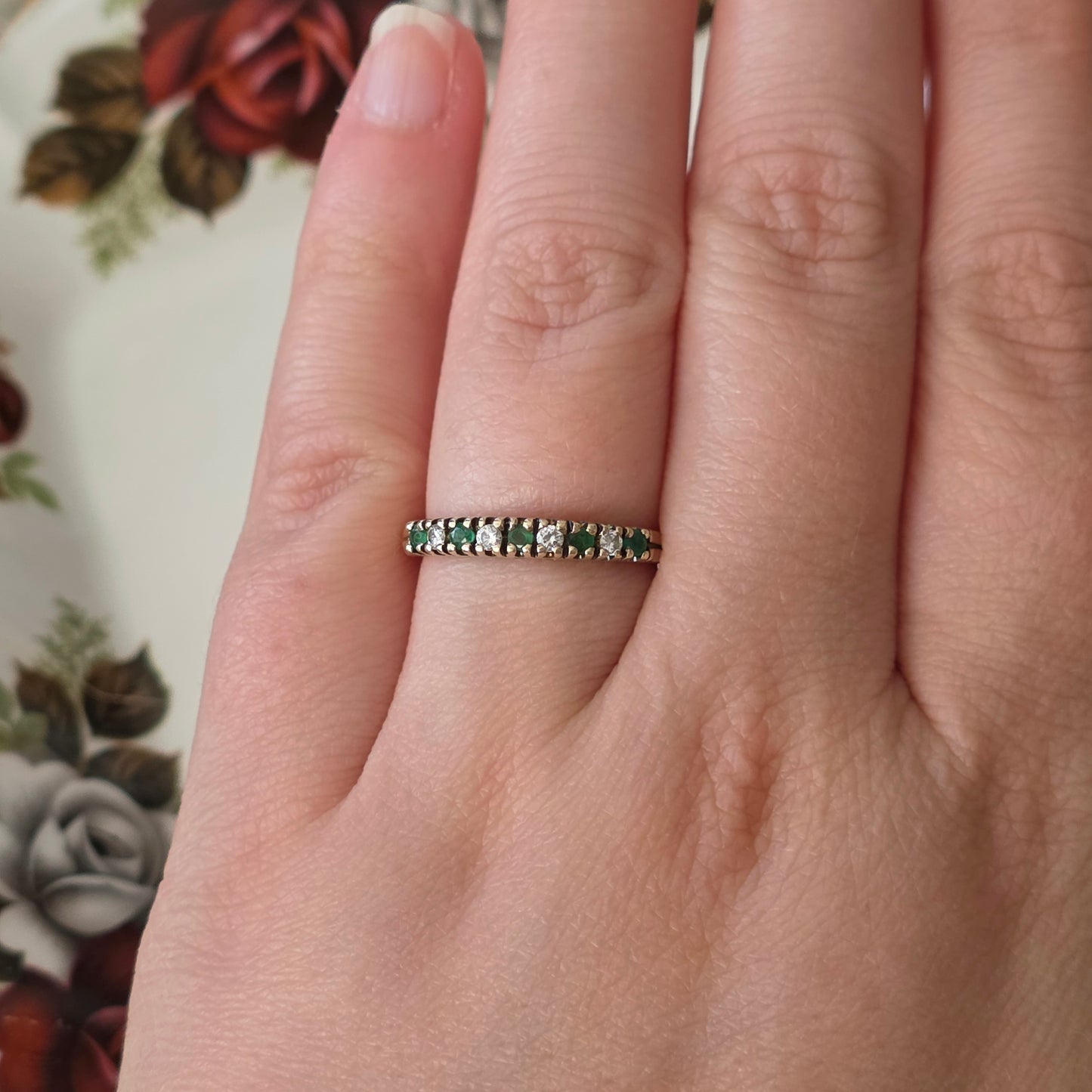 Vintage 14k gouden ring met smaragd en diamant