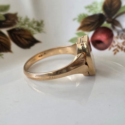 Vintage 14k gouden ring medaillon compartiment