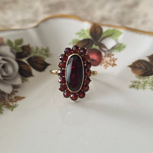 Vintage 14k gouden ring granaat entourage