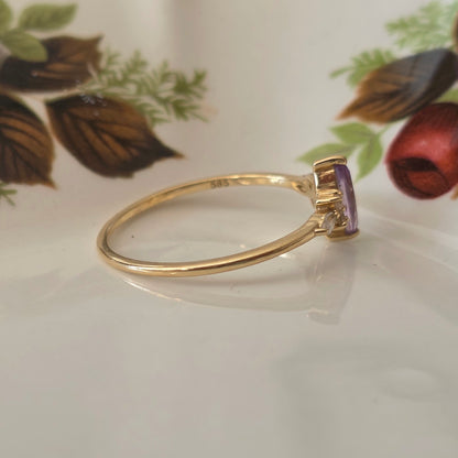 Vintage 14k gouden ring met amethist en kwarts