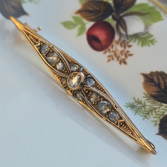 Antieke 14k gouden roosdiamant broche vroege Art Deco