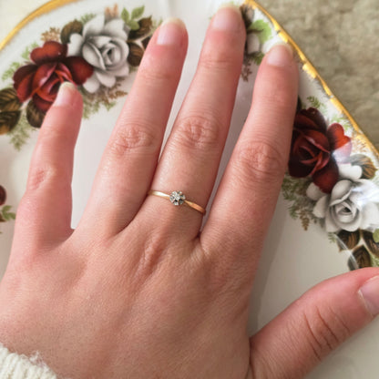 Vintage 14k gouden solitair verlovingsring diamant 0.02ct