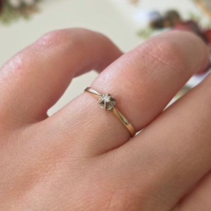 Vintage 14k gouden solitair verlovingsring diamant 0.02ct