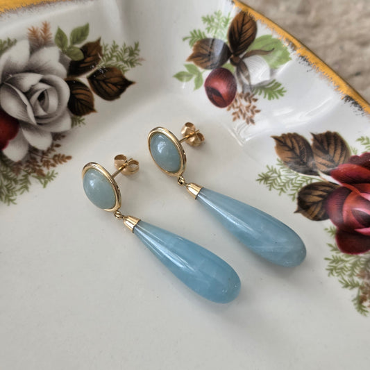 Vintage 14k gouden oorhangers blauwe agaat