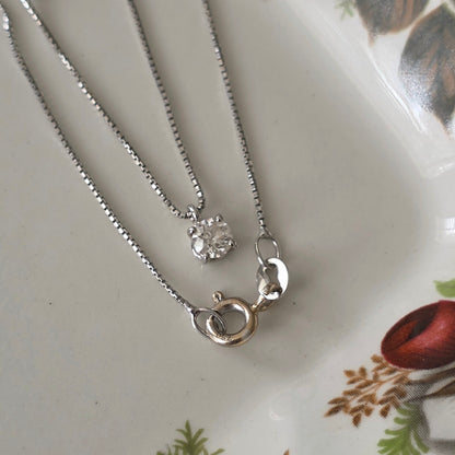 Vintage 18k witgouden ketting met diamant solitair 0.2ct