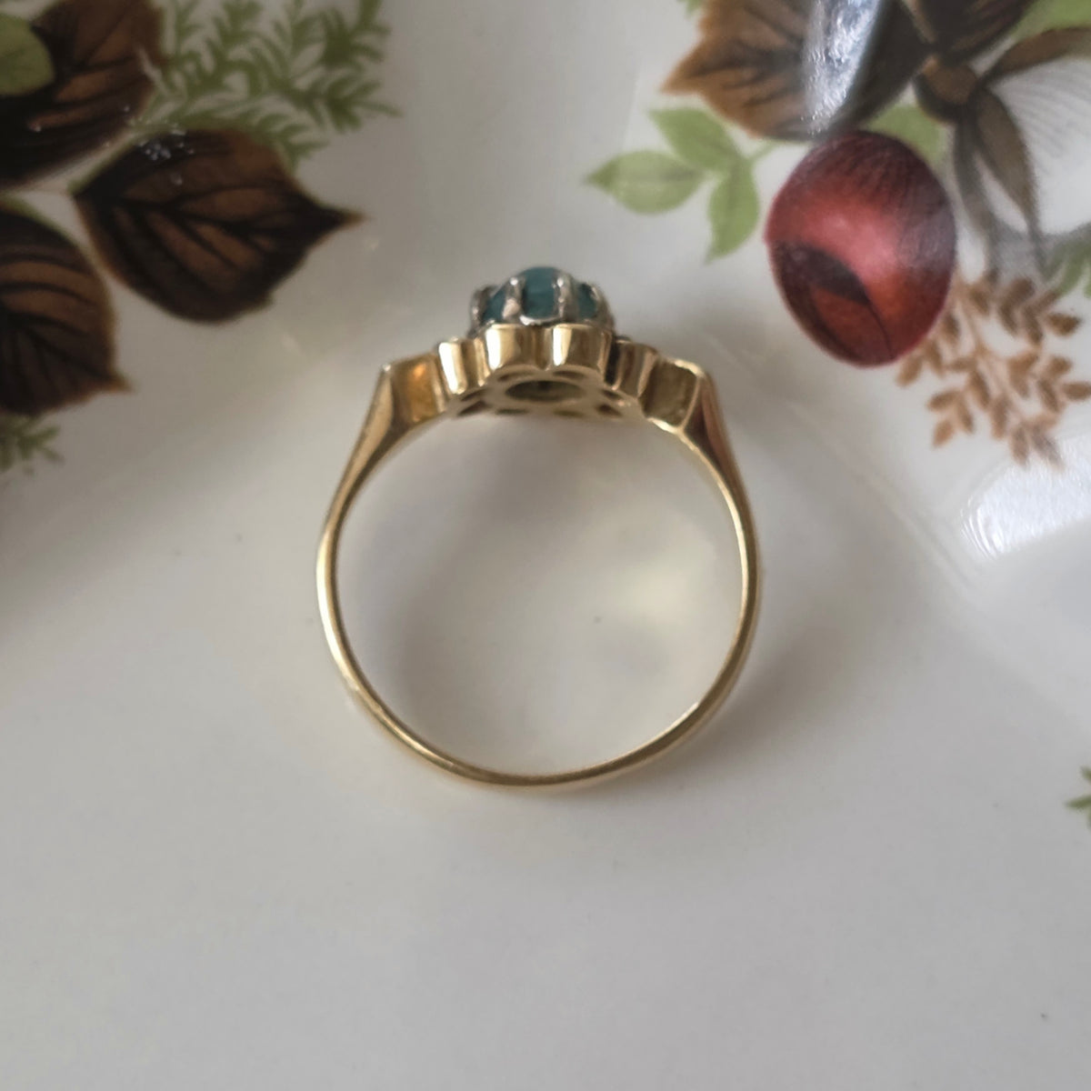 Vintage 14k gouden ring met aquamarijn bloem