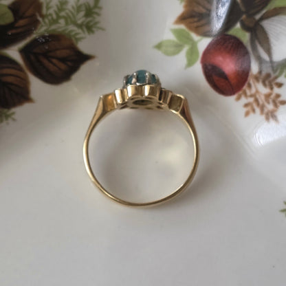Vintage 14k gouden ring met aquamarijn bloem