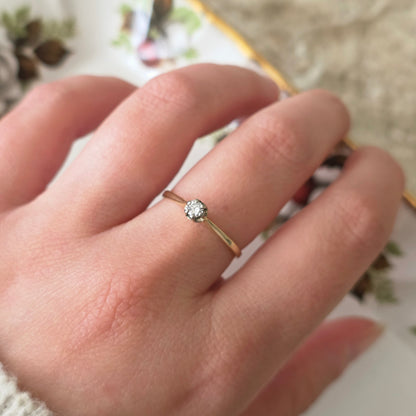 Vintage 14k gouden solitair verlovingsring diamant 0.1ct
