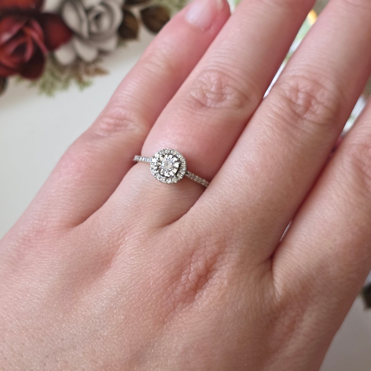 Vintage 9k verlovingsring diamant eternity halo