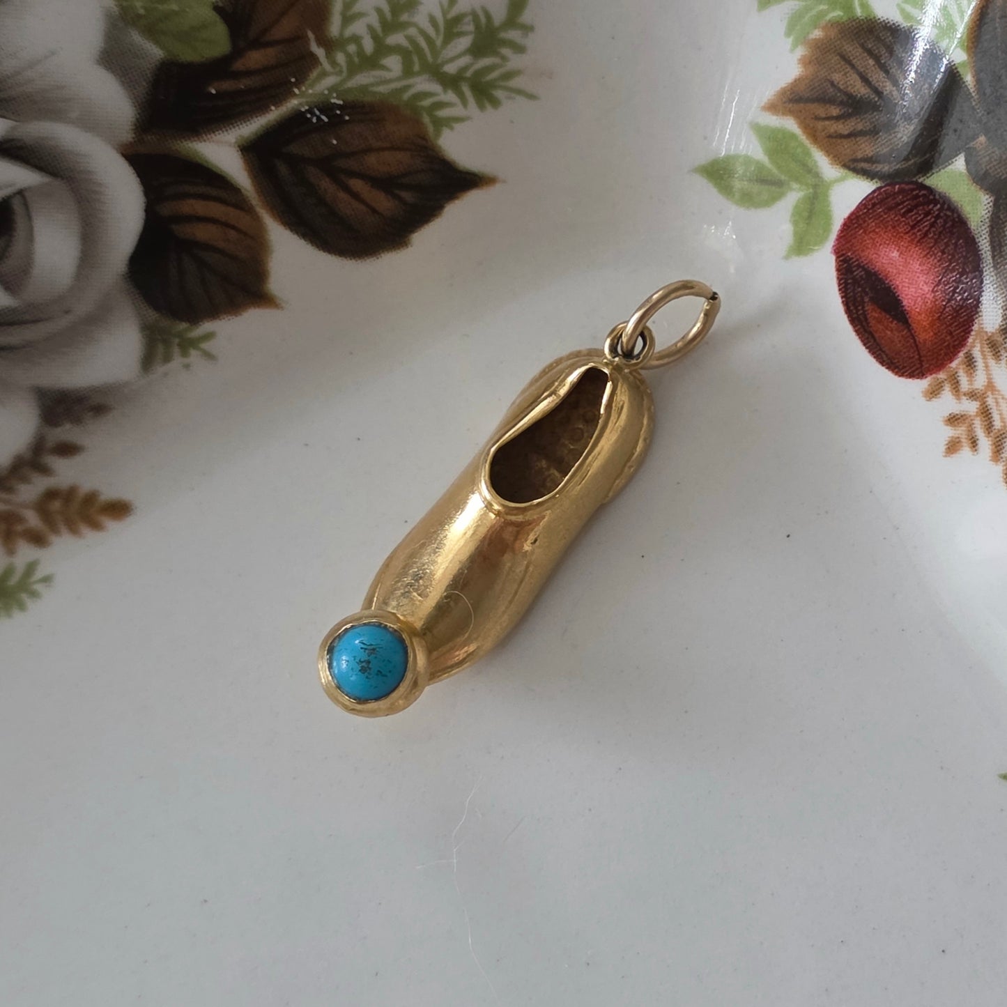Vintage 18k gouden hanger schoen turquoise
