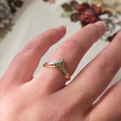 Vintage 18k ring met diamant en smaragd