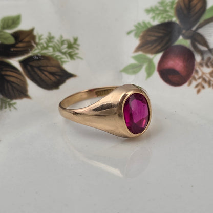 Vintage 18k gouden zegelring robijn