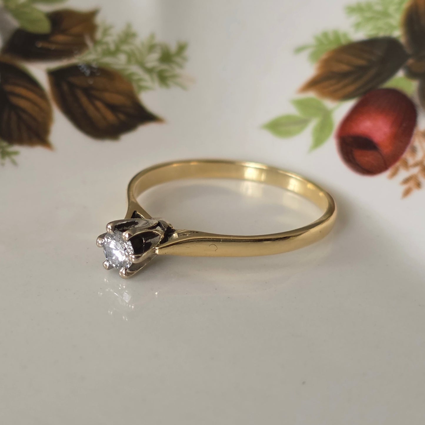 Vintage 14k gouden solitair verlovingsring diamant 0.15ct