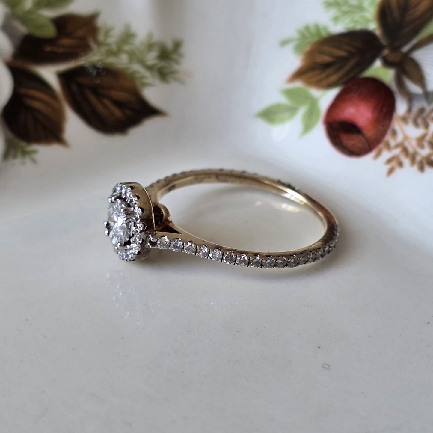 Vintage 9k verlovingsring diamant eternity halo