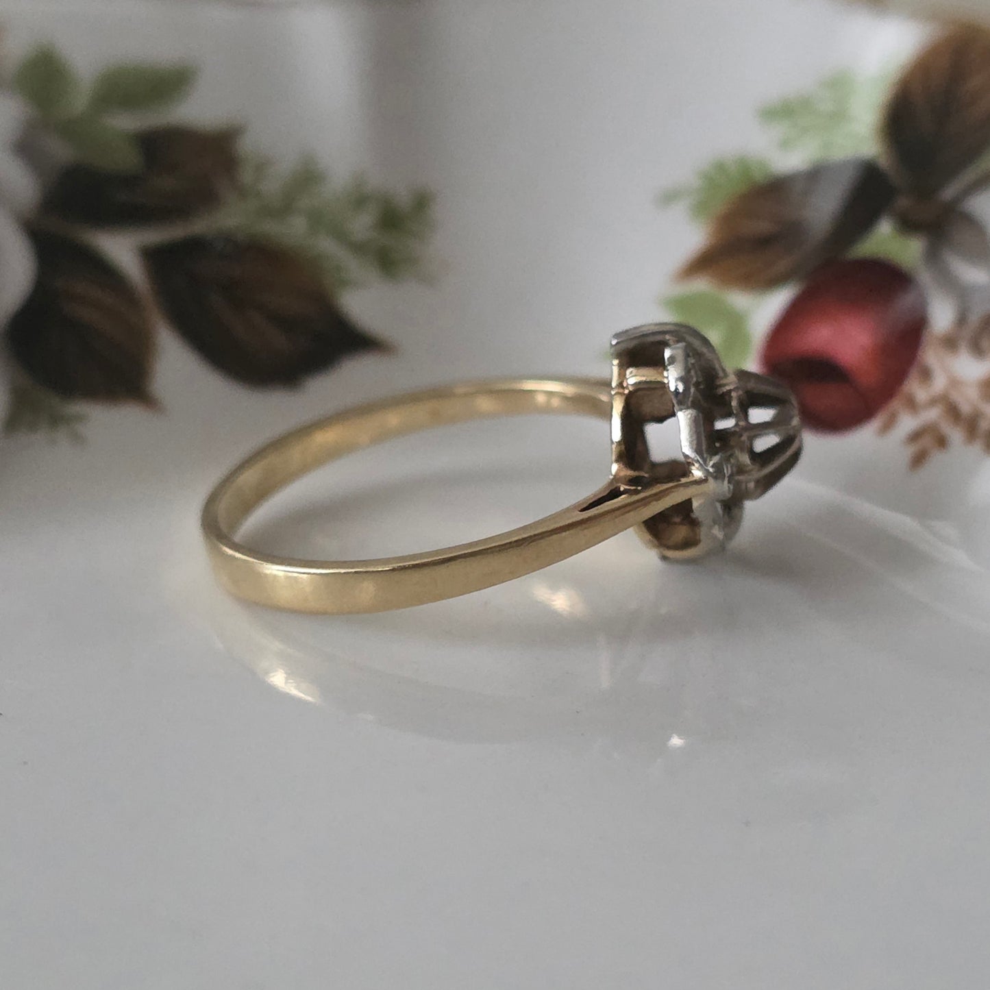 Vintage 14k gouden ring met diamanten