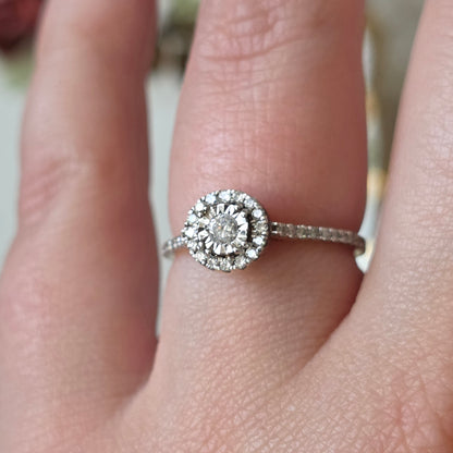 Vintage 9k verlovingsring diamant eternity halo
