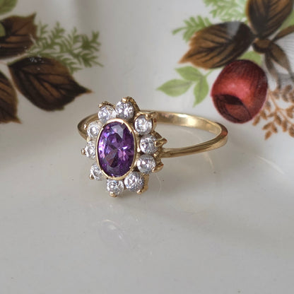 Vintage 14k gold ring with amethyst and white quartz