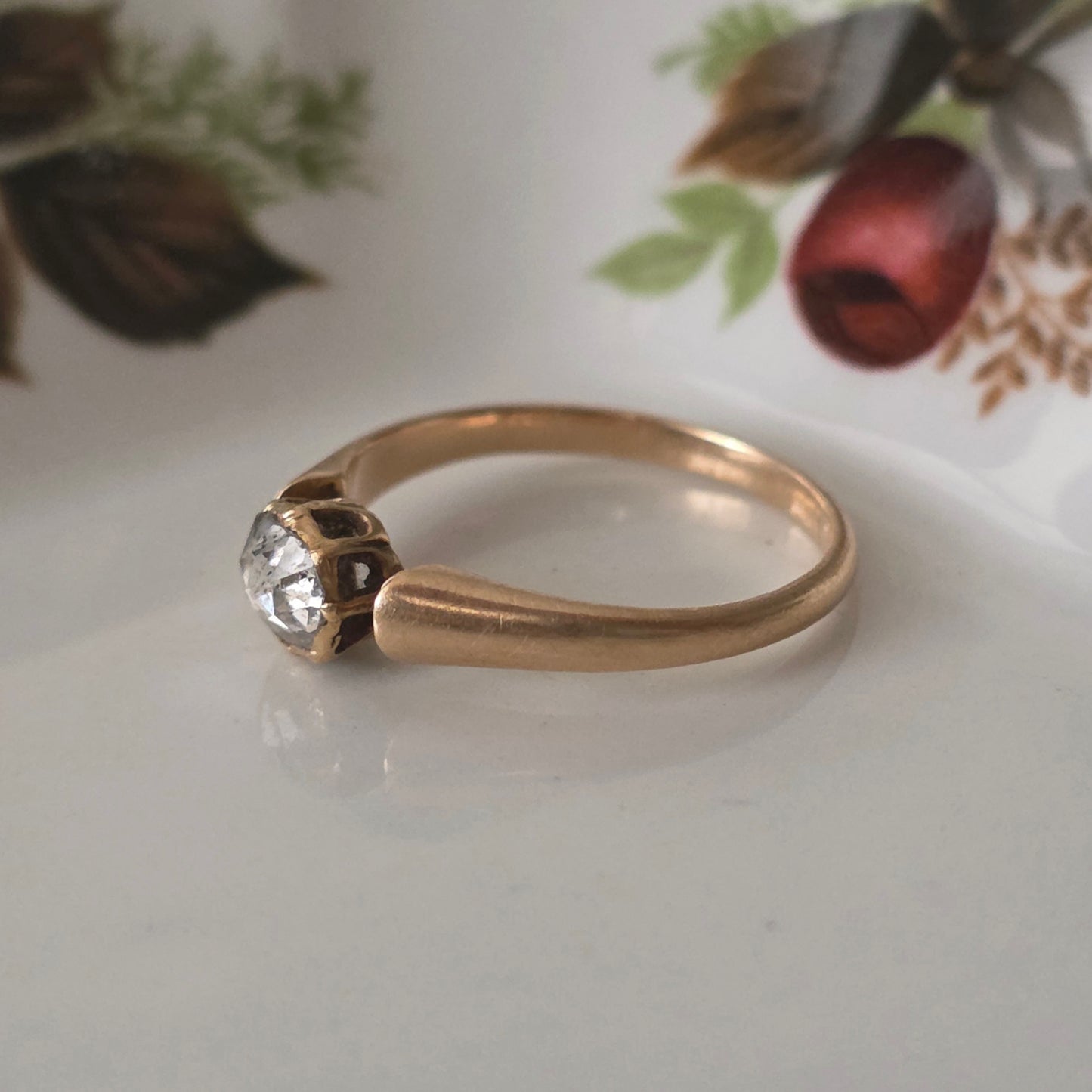 Antieke 14k roségouden ring met roosdiamant