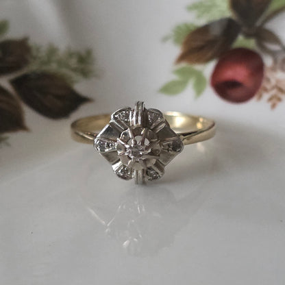 Vintage 14k gouden ring met diamanten