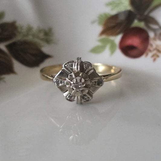 Vintage 14k gouden ring met diamanten