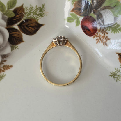 Vintage 14k gouden ring met diamanten bloem 0.2ct