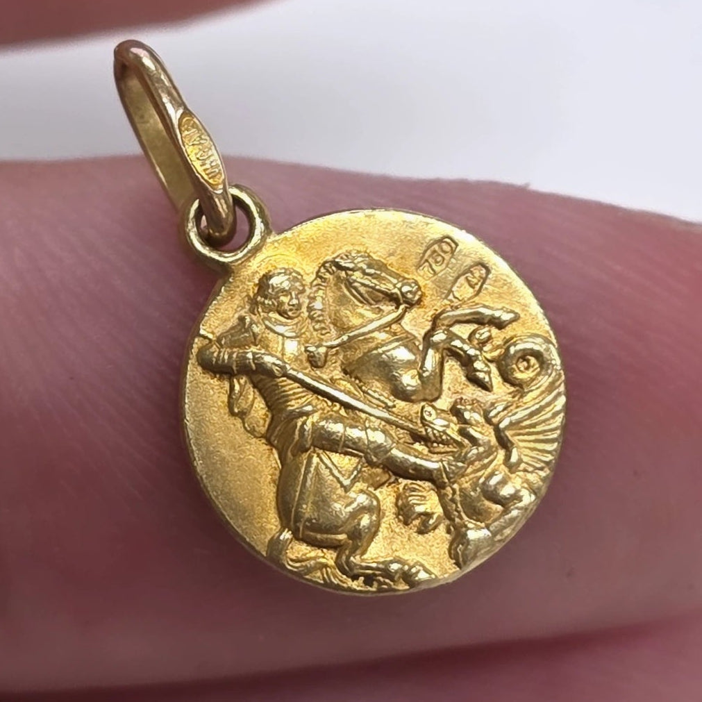 Vintage 18k gold pendant Saint George and the Dragon