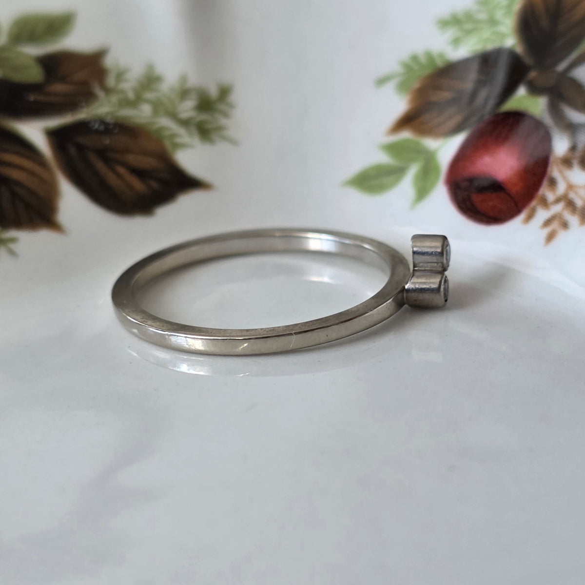 Vintage 14k witgouden ring met diamanten 0.04ct