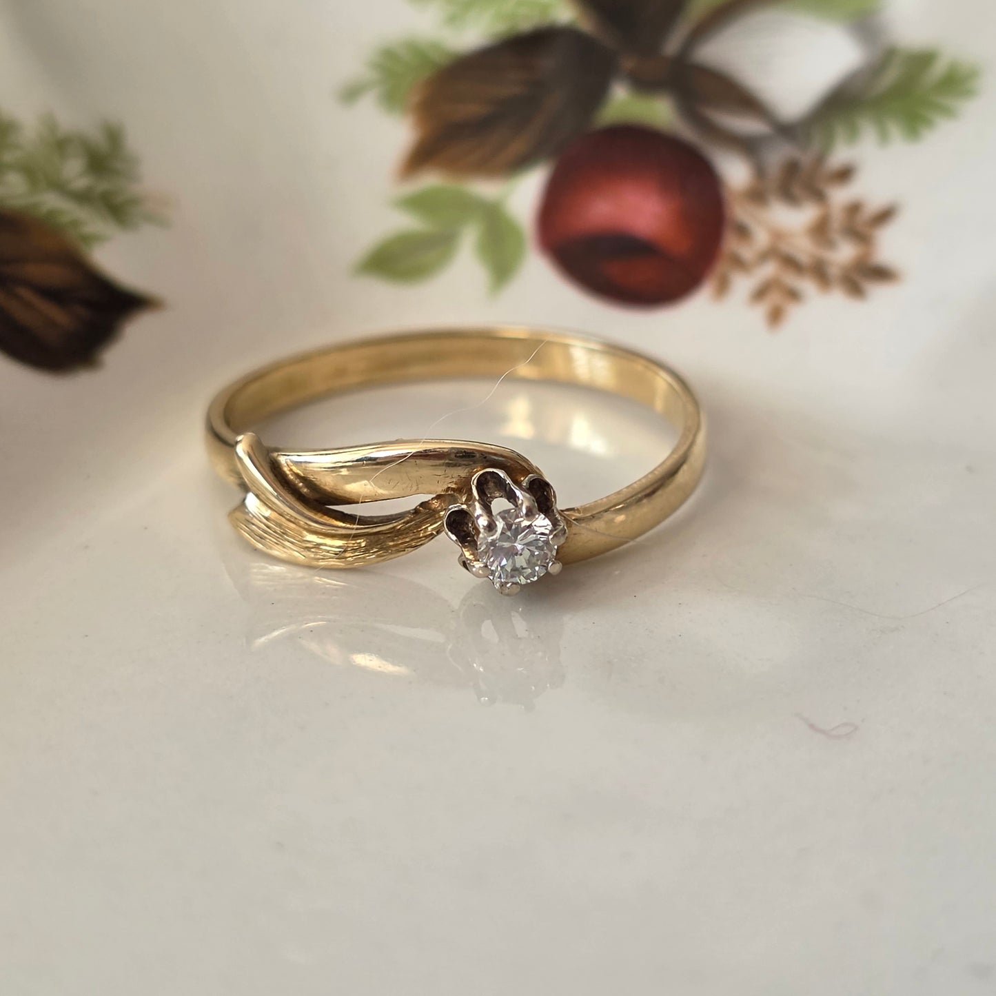 Vintage 14k gouden ring diamant 0.1ct
