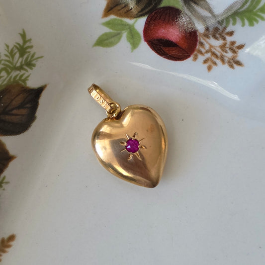 Vintage 18k gouden hanger hart robijn