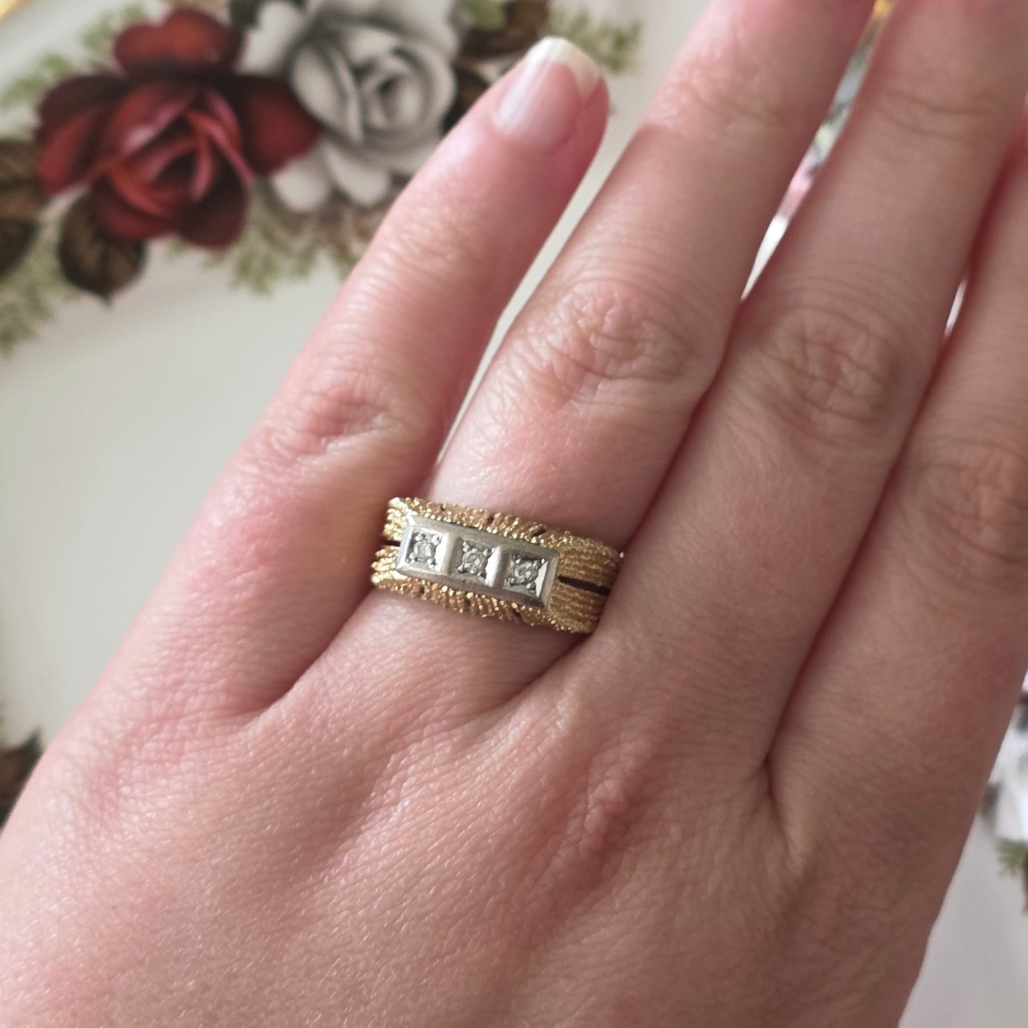 Vintage 14k gouden zegelring met diamant