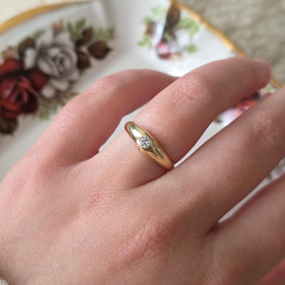 Vintage 14k gouden gypsy ring old european cut diamant 0.1ct