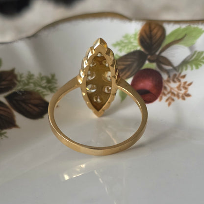 Vintage 20k gold navette ring with diamonds 0.46ct