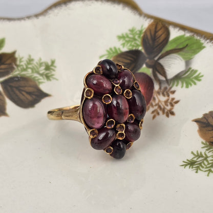 Vintage 14k gouden ring met granaat cabochons