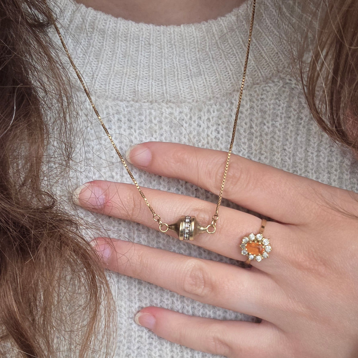 Vintage 18k gouden ring met citrien en kwarts