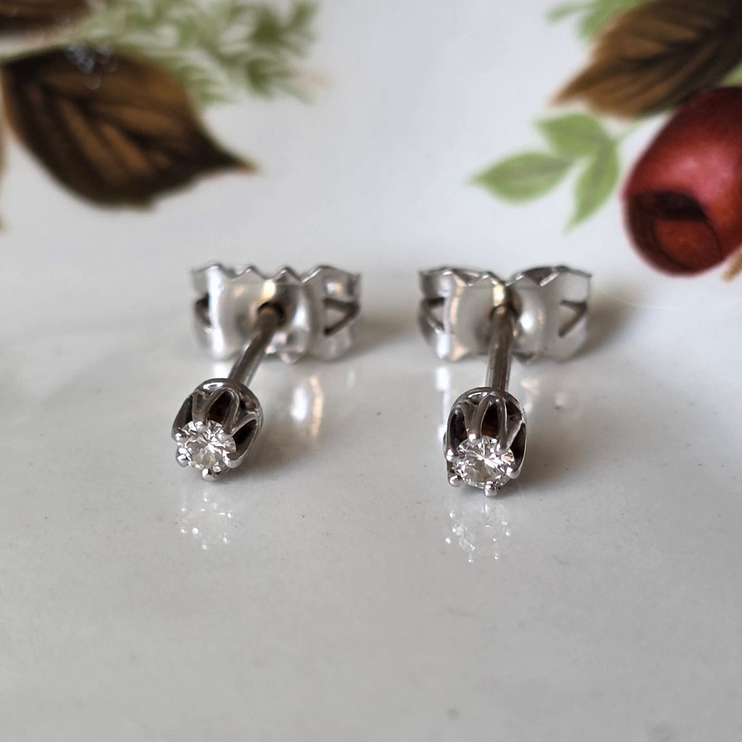 Vintage 14k witgouden oorstekers diamant 0.1ct