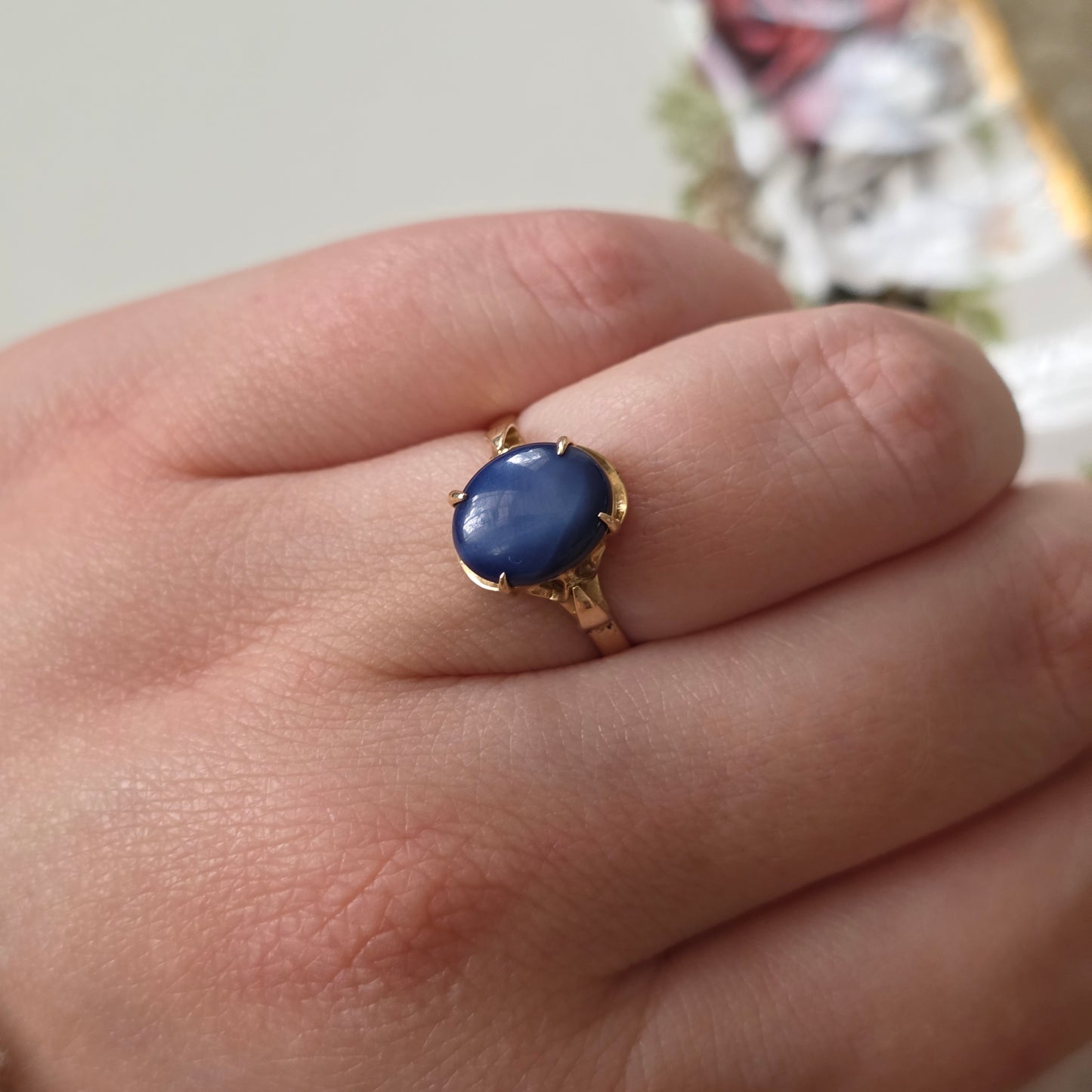 Vintage 18k gouden ring met ster saffier