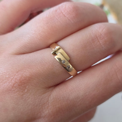 Vintage 14k gouden ring gesp met diamanten
