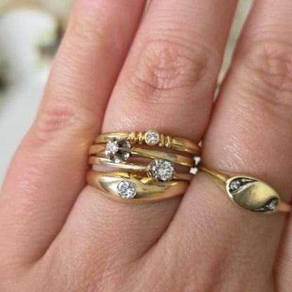 Vintage 14k gouden gypsy ring old european cut diamant 0.1ct