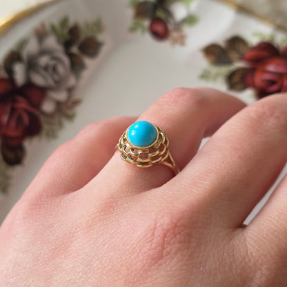 Vintage 14k ring met imitatie turquoise