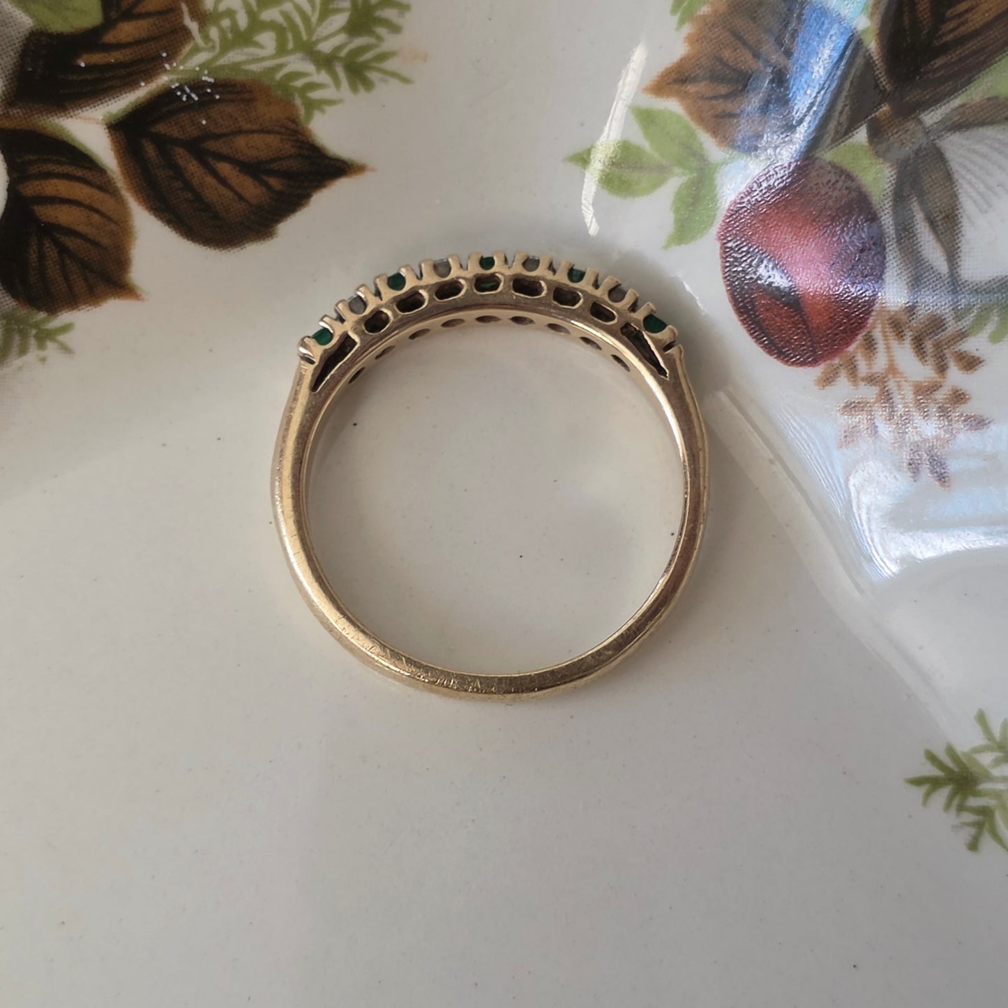 Vintage 14k gouden ring met smaragd en diamant