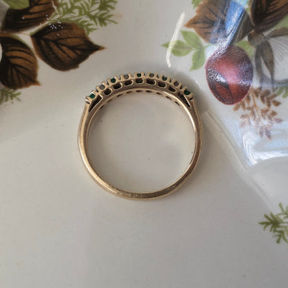Vintage 14k gouden ring met smaragd en diamant